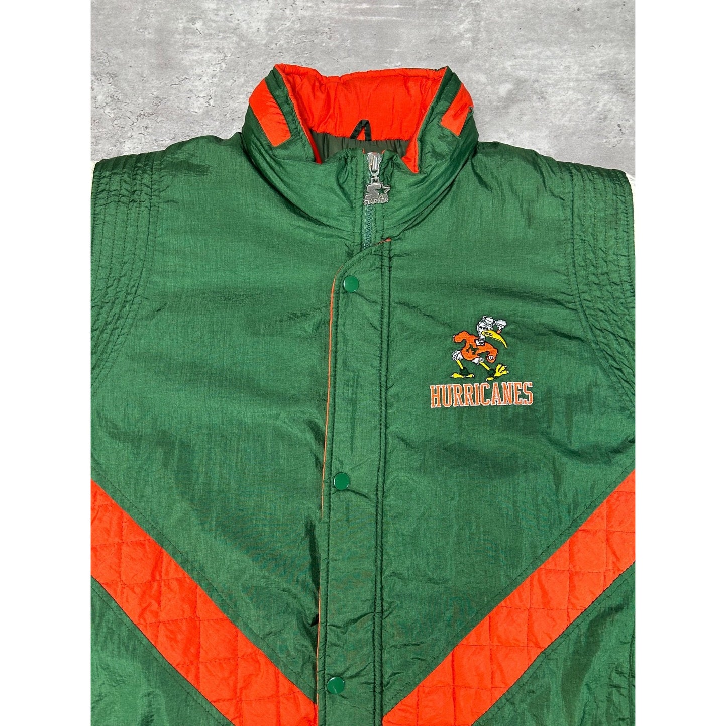 Vintage 90s Miami Hurricanes NCAA Insulated Full Zip Starter Jacket Size XL