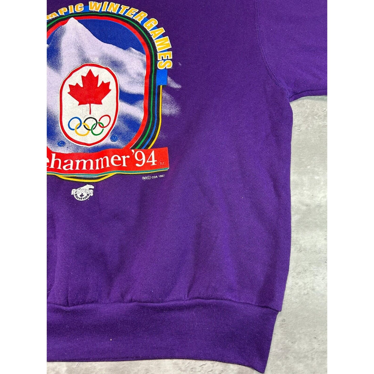 Vintage 1994 Lillehammer Winter Olympics Big Graphic Sweatshirt Size XL Purple