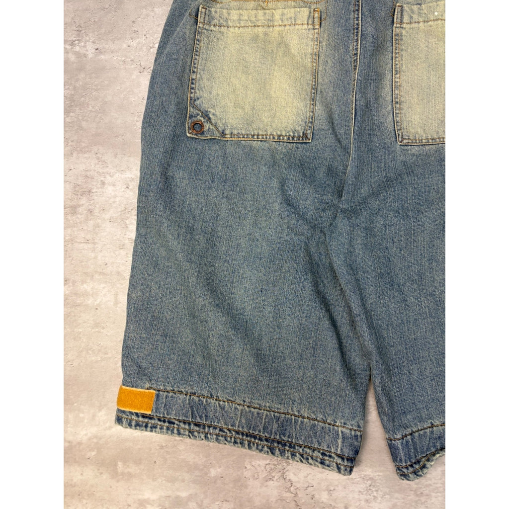 VTG Y2K Dtek Jeans Faded Medium Wash Denim Spellout Cuff Cargo Shorts Size 42