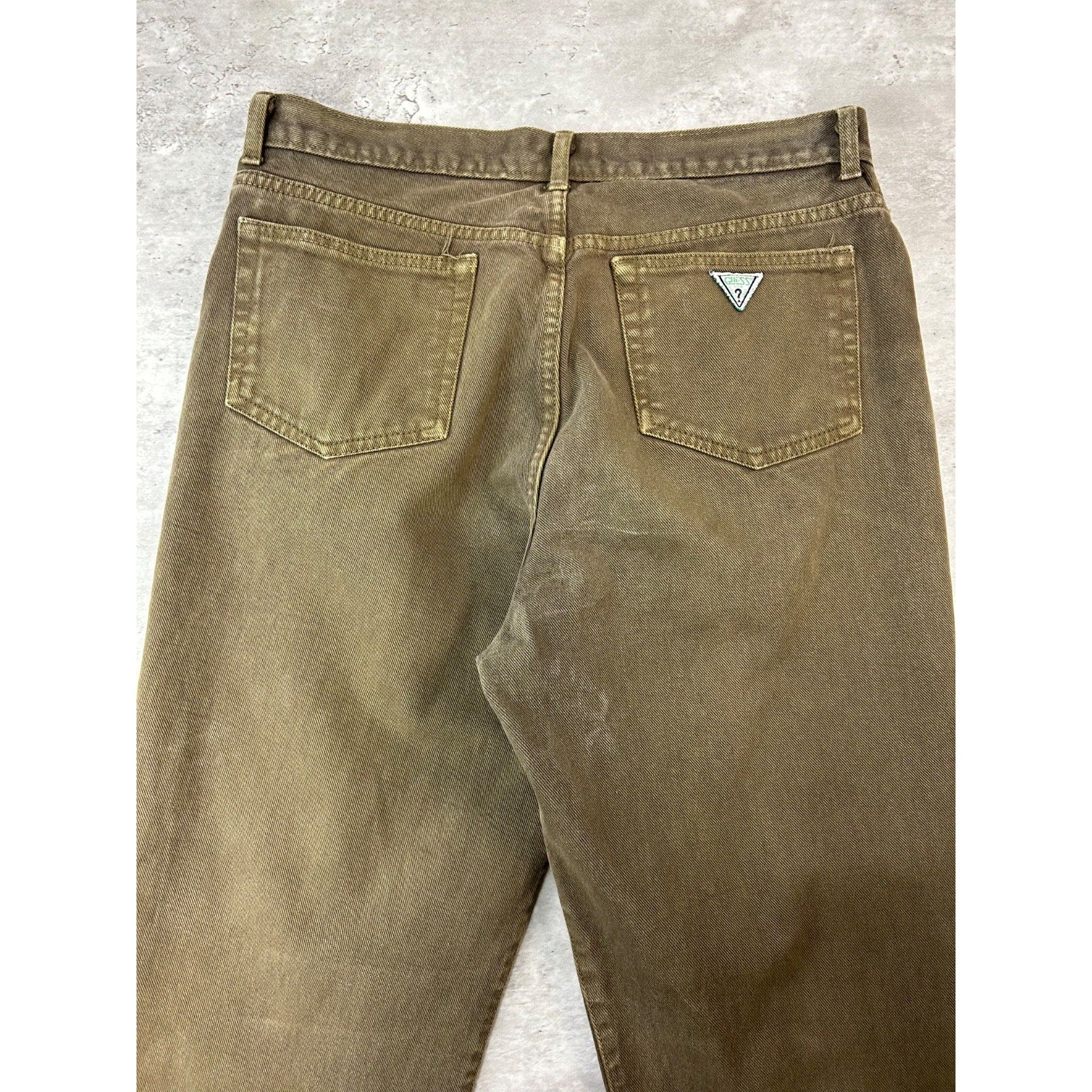 Vintage 90s Guess Jeans Baggy Fit Green Denim Pants Size 34