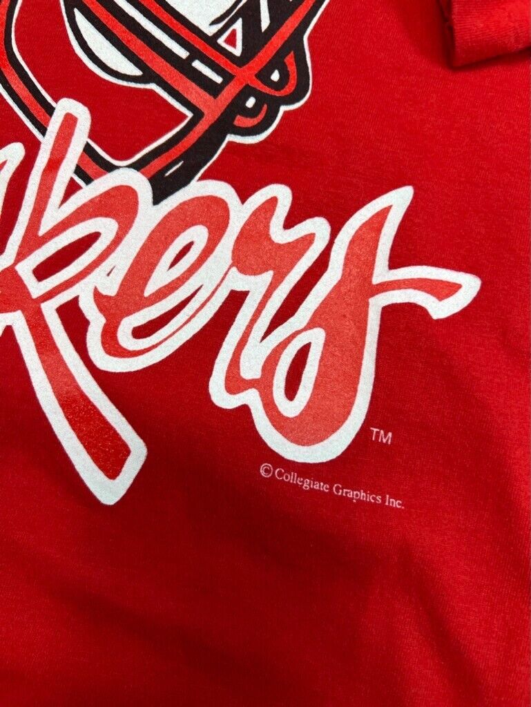 Vintage 90s Nebraska Cornhuskers NCAA Helmet Graphic T-Shirt Size Large Red