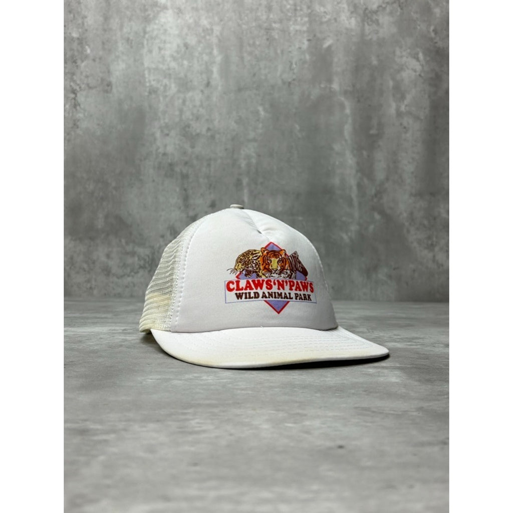Vintage 80s Claws And Paws Wild Animal Park Graphic Trucker Snapback Hat OSFA