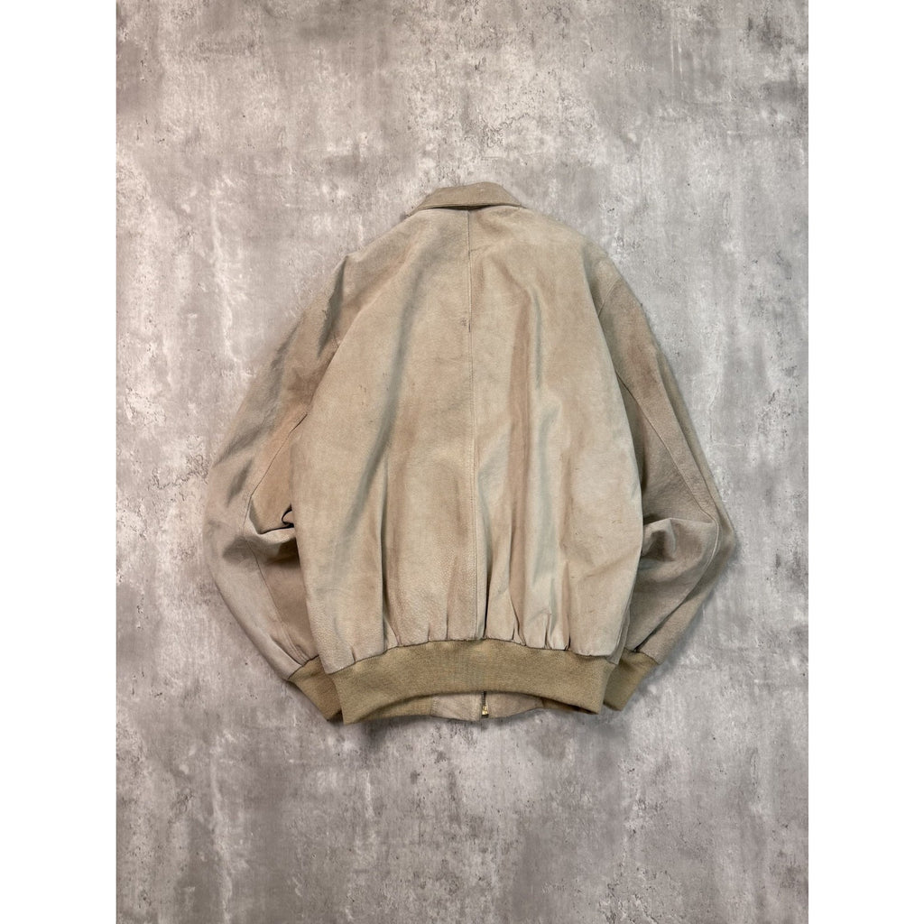 Vintage 90s Suede Earth Tone Full Zip Collared Bomber Jacket Size XL