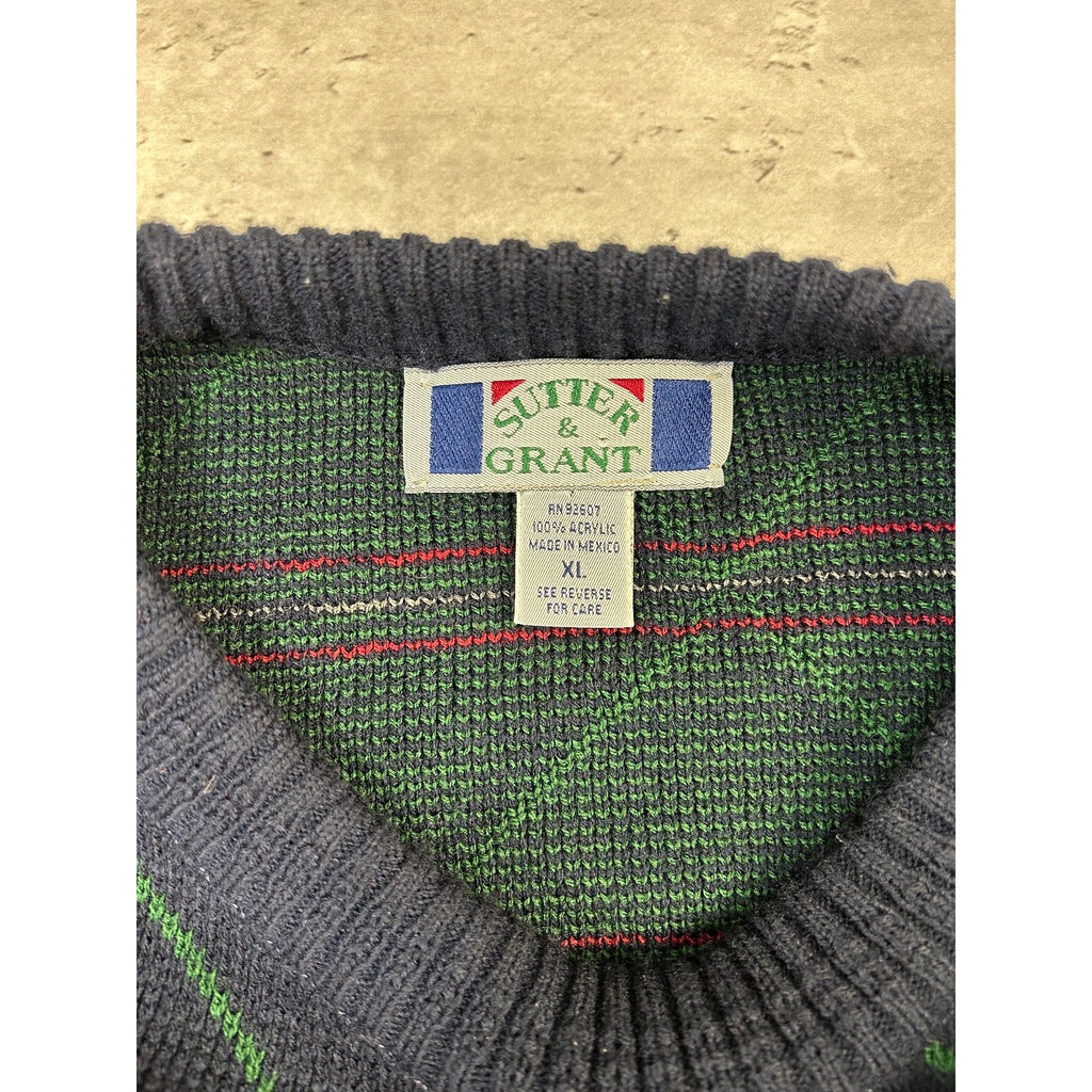 Vintage 90s Sutter & Grant Diamond Print Pullover Knit Sweater Size XL