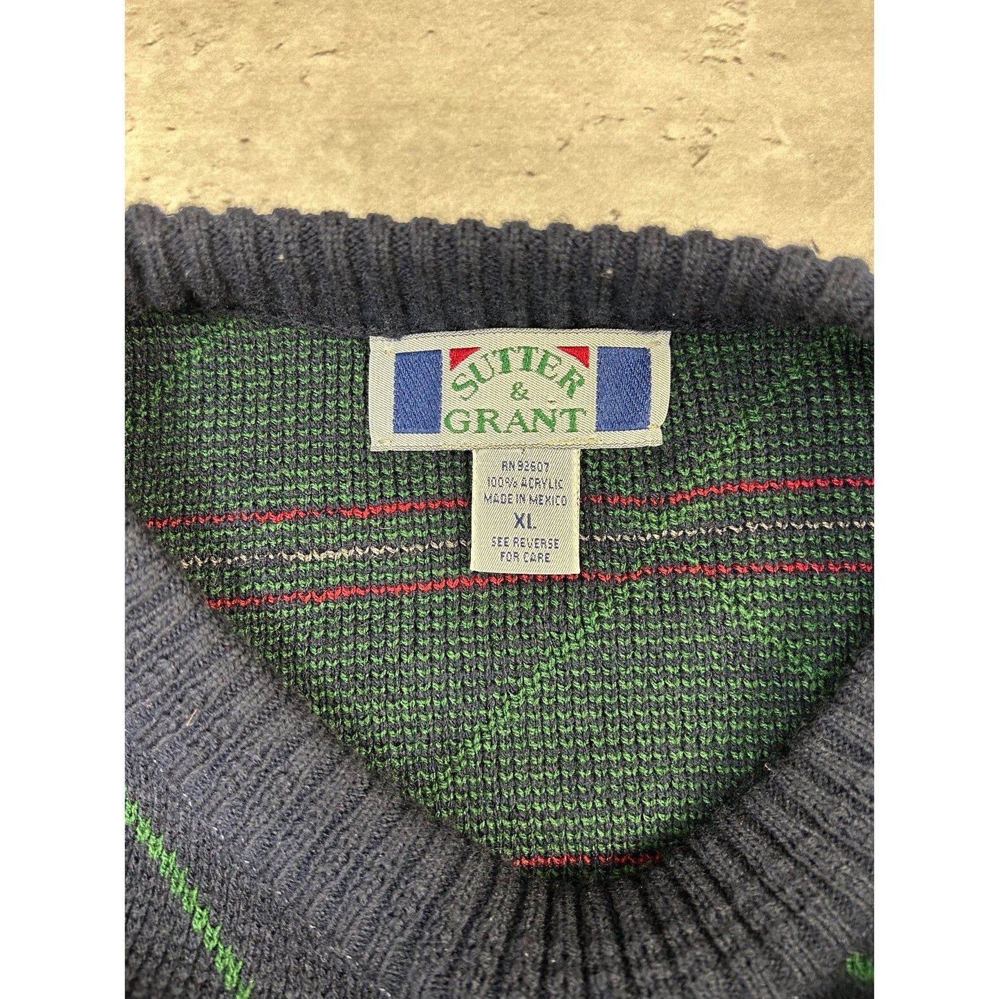 Vintage 90s Sutter & Grant Diamond Print Pullover Knit Sweater Size XL