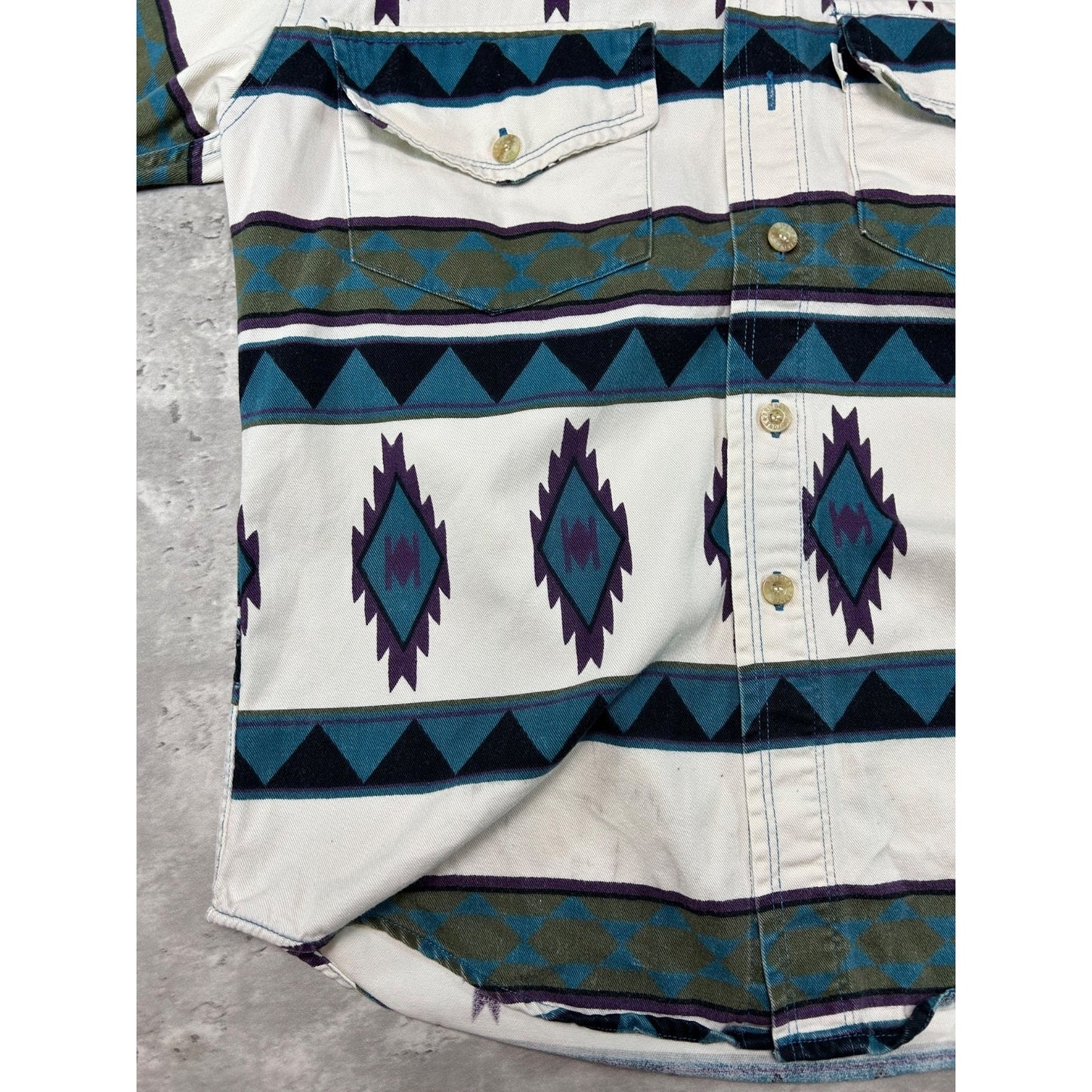 Vintage Arizona Aztec Western Style Long Sleeve Button Up Shirt Sz Medium YOUTH