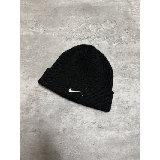 Vintage Nike Embroidered Swoosh Black Beanie Hat YOUTH