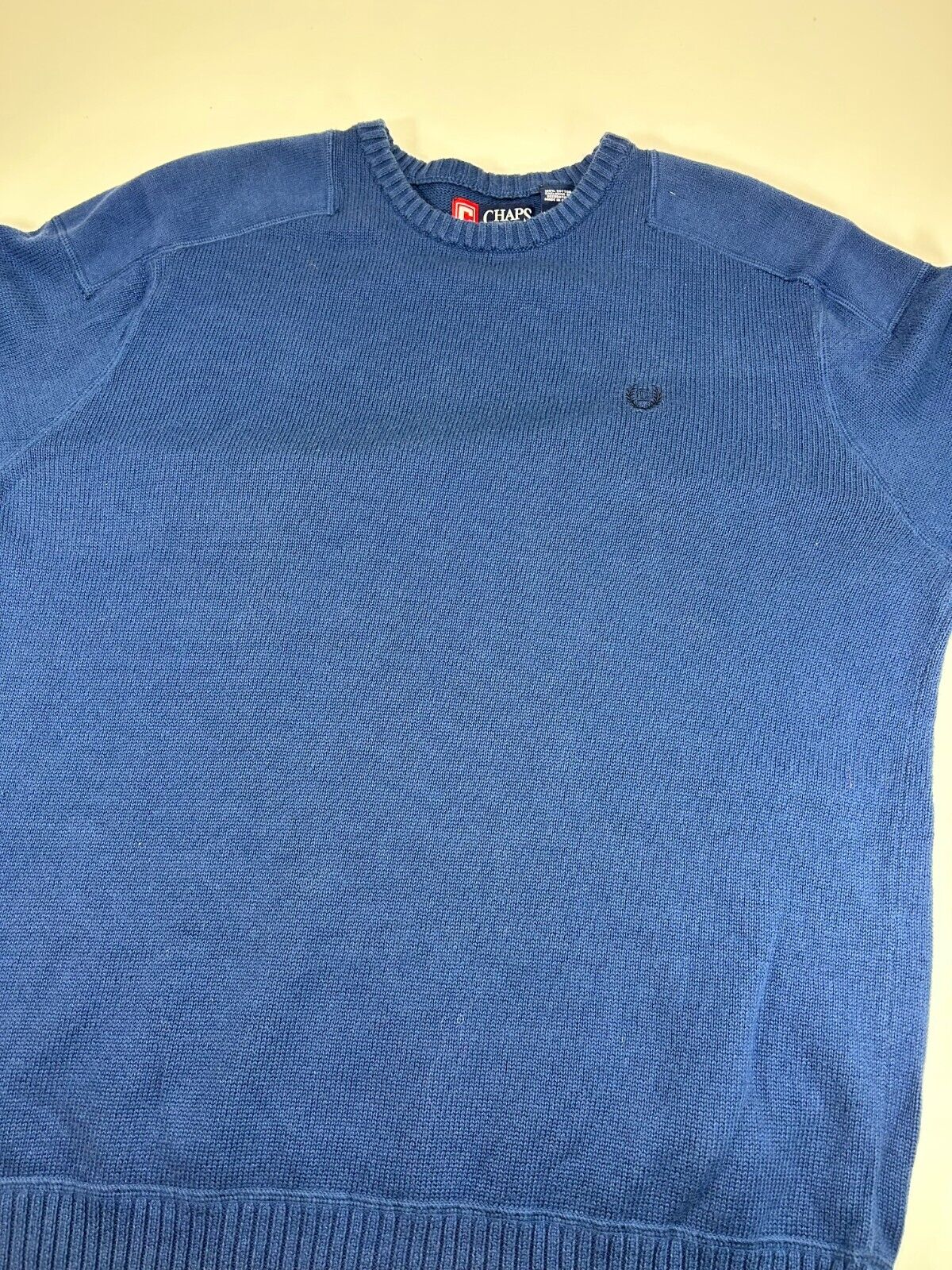 Chaps Ralph Lauren Embroidered Crest Logo Ribbed Knit Sweater Size XL Blue