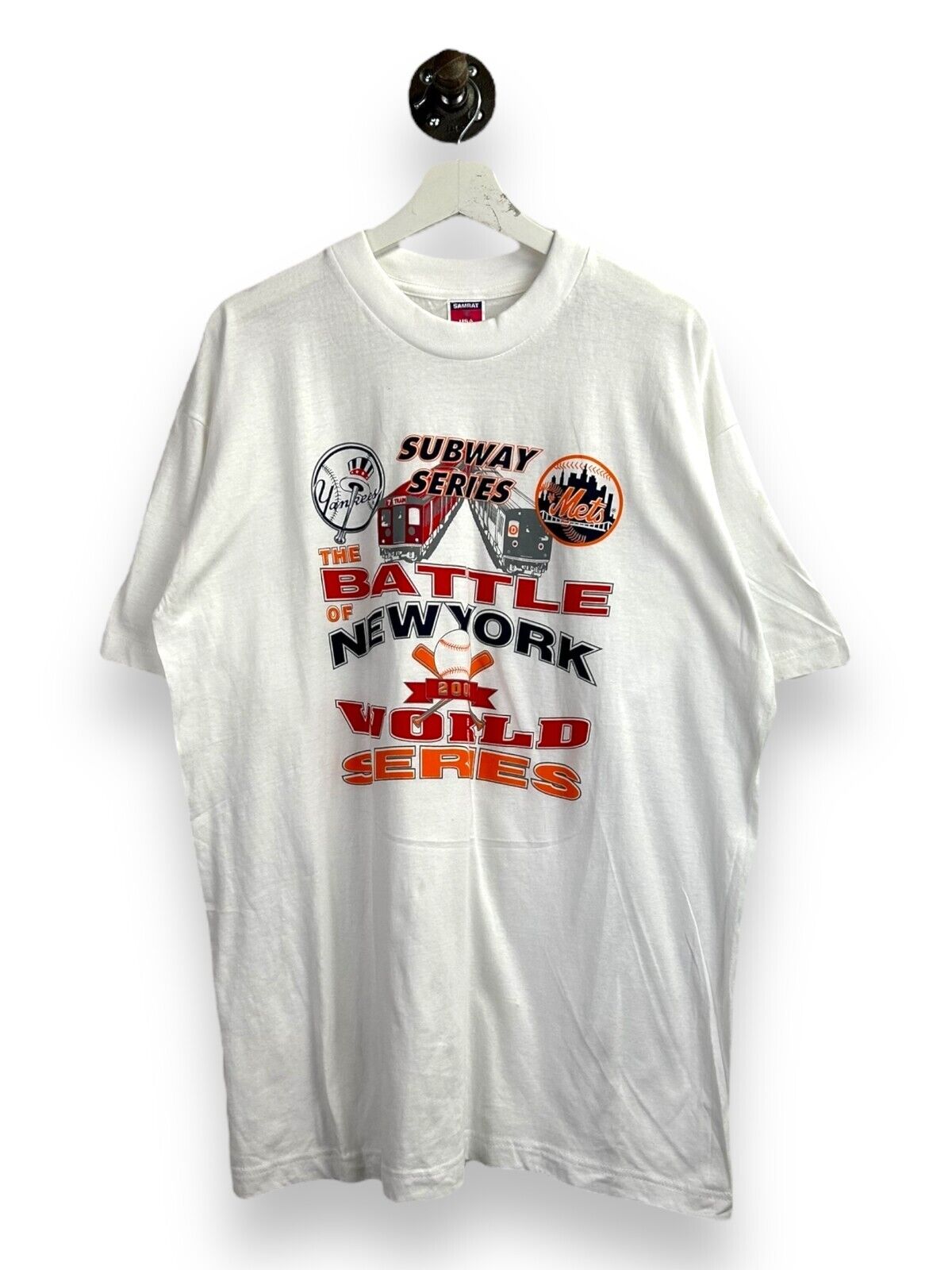 Vintage 2000 Yankees Vs Mets Subway Series MLB Graphic T-Shirt Size XL White