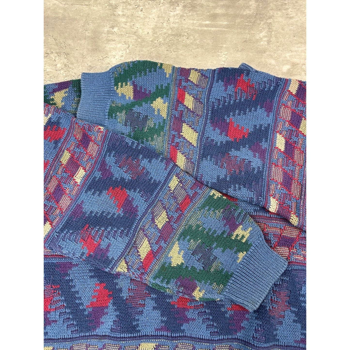 Vintage 90s Abstract Geometric Striped Pullover Knit Sweater Size XL