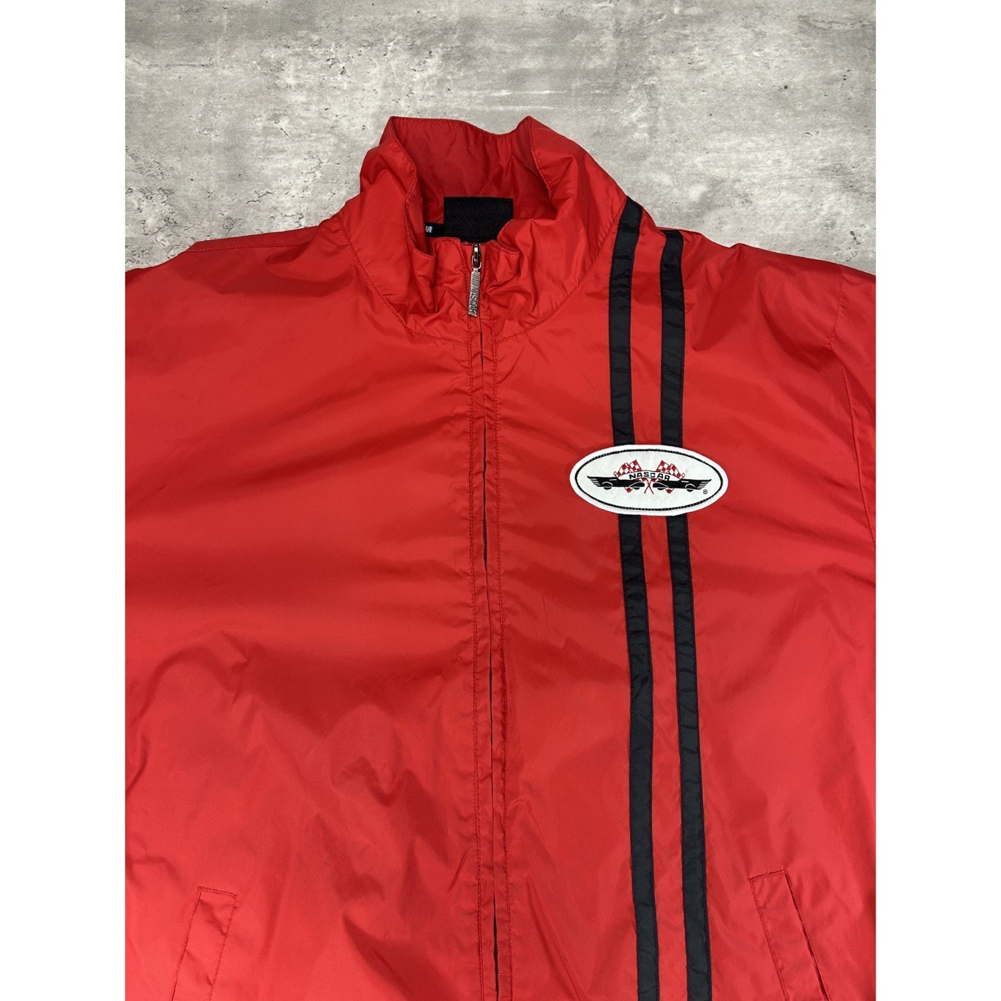 Vintage 90s Nascar Racing Nylon Full Zip Windbreaker Jacket Size Large Red