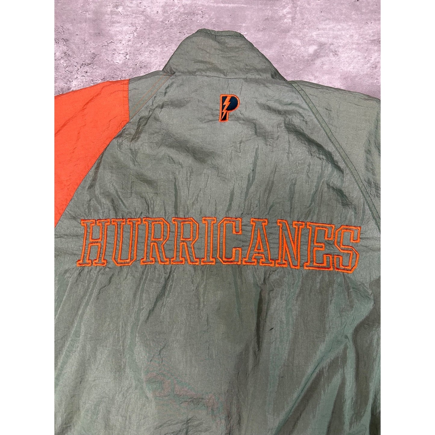 Vintage 90s Miami Hurricanes NCAA Embroidered Full Zip Windbreaker Jacket Large