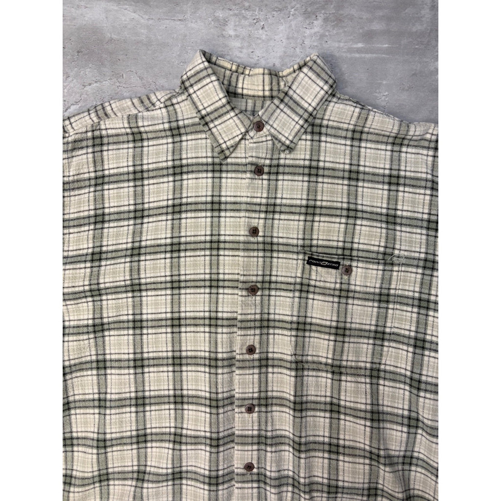 VTG Point Zero Single Pocket Plaid Reworked Cropped Button Up Shirt Size Large