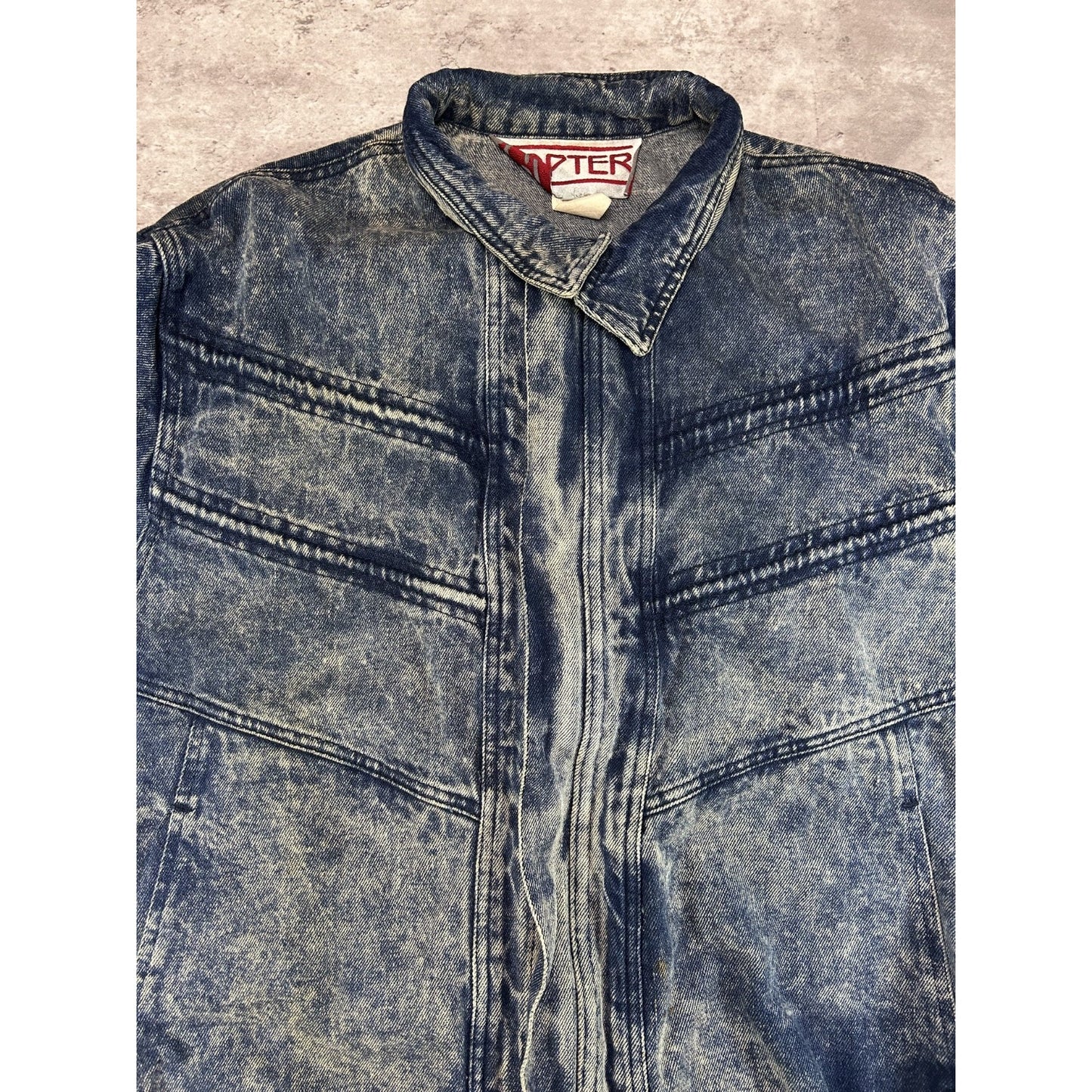 Vintage 90s Copter Acid Wash Full Zip Denim Bomber Jacket Size Medium Blue