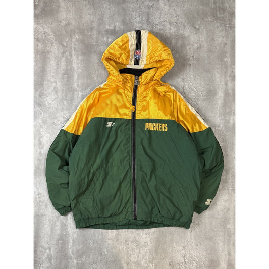 Vintage 90s Green Bay Packers NFL Insulated Starter Full Zip Hooded Jacket Large
