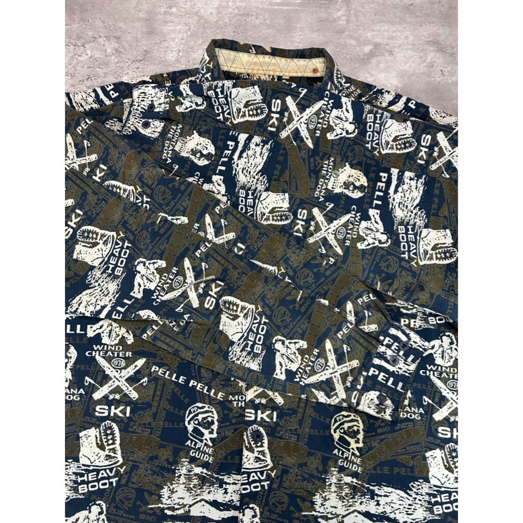 Vintage Y2K Pelle Pelle Ski All Over Print Long Sleeve Button Up Shirt Size XXL