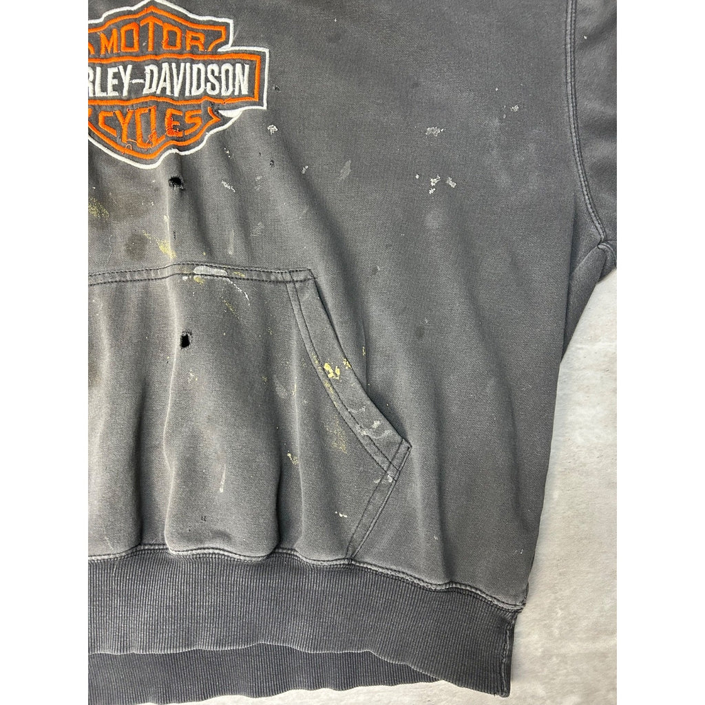 Vintage Harley Davidson Distressed Embroidered Logo Hooded Sweatshirt Size Large