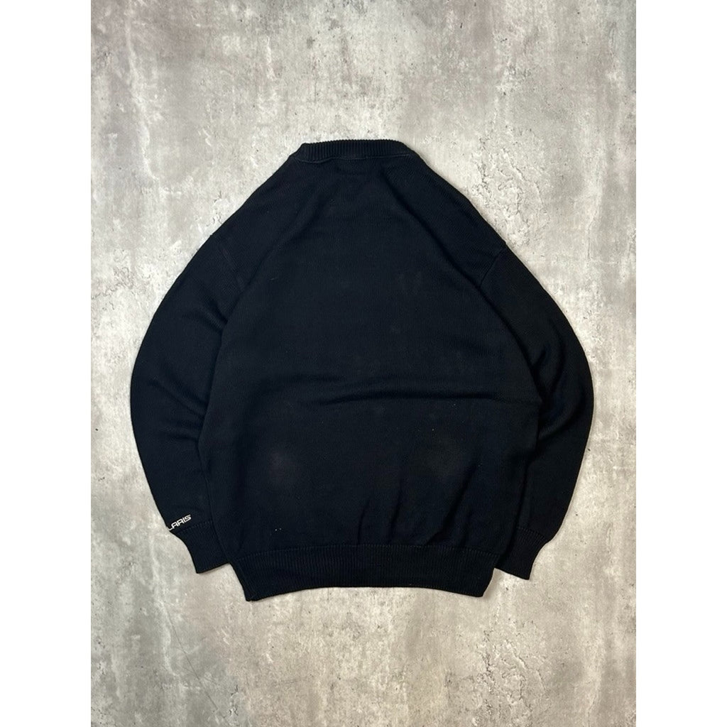 Vintage 90s Indy Embroidered Spellout Ribbed Knit Sweater Size XL Black