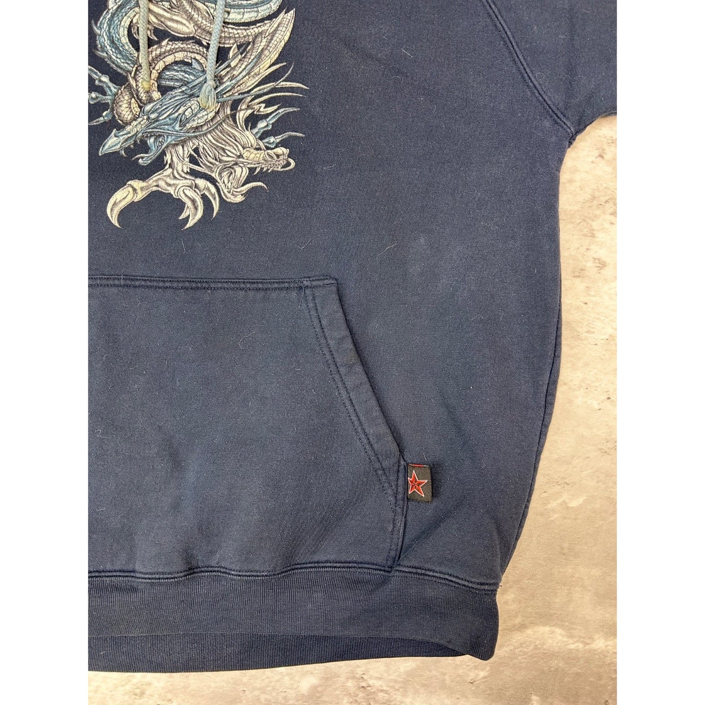 Vintage Y2K Dragon Graphic Pullover Hooded Sweatshirt Size Medium Blue