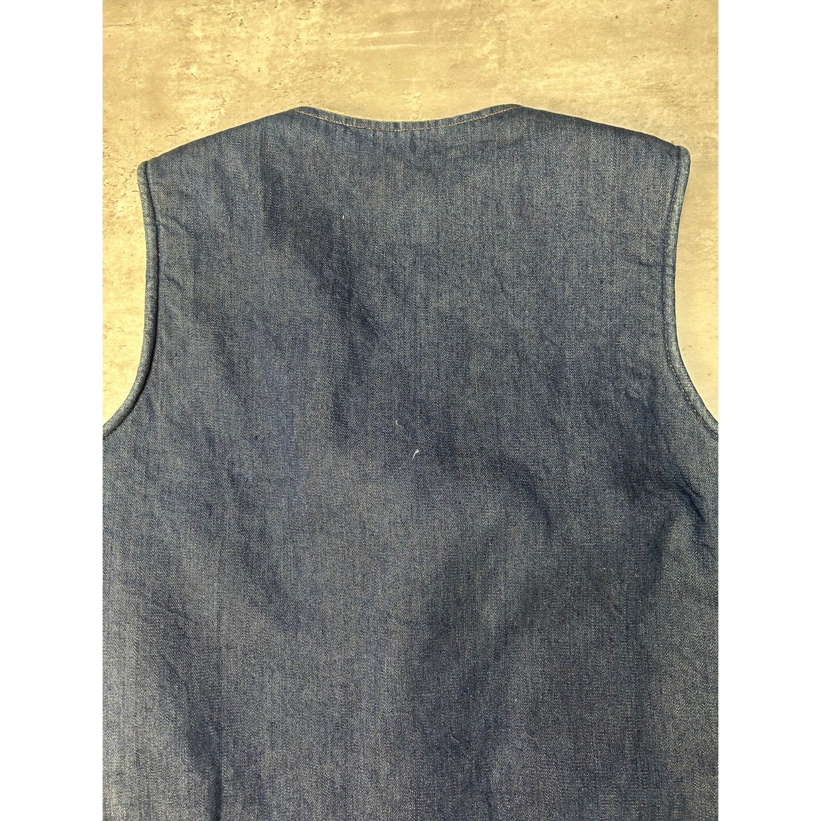 Vintage 70s Come On Strong Sherpa Lined Dark Wash Denim Vest Size Large