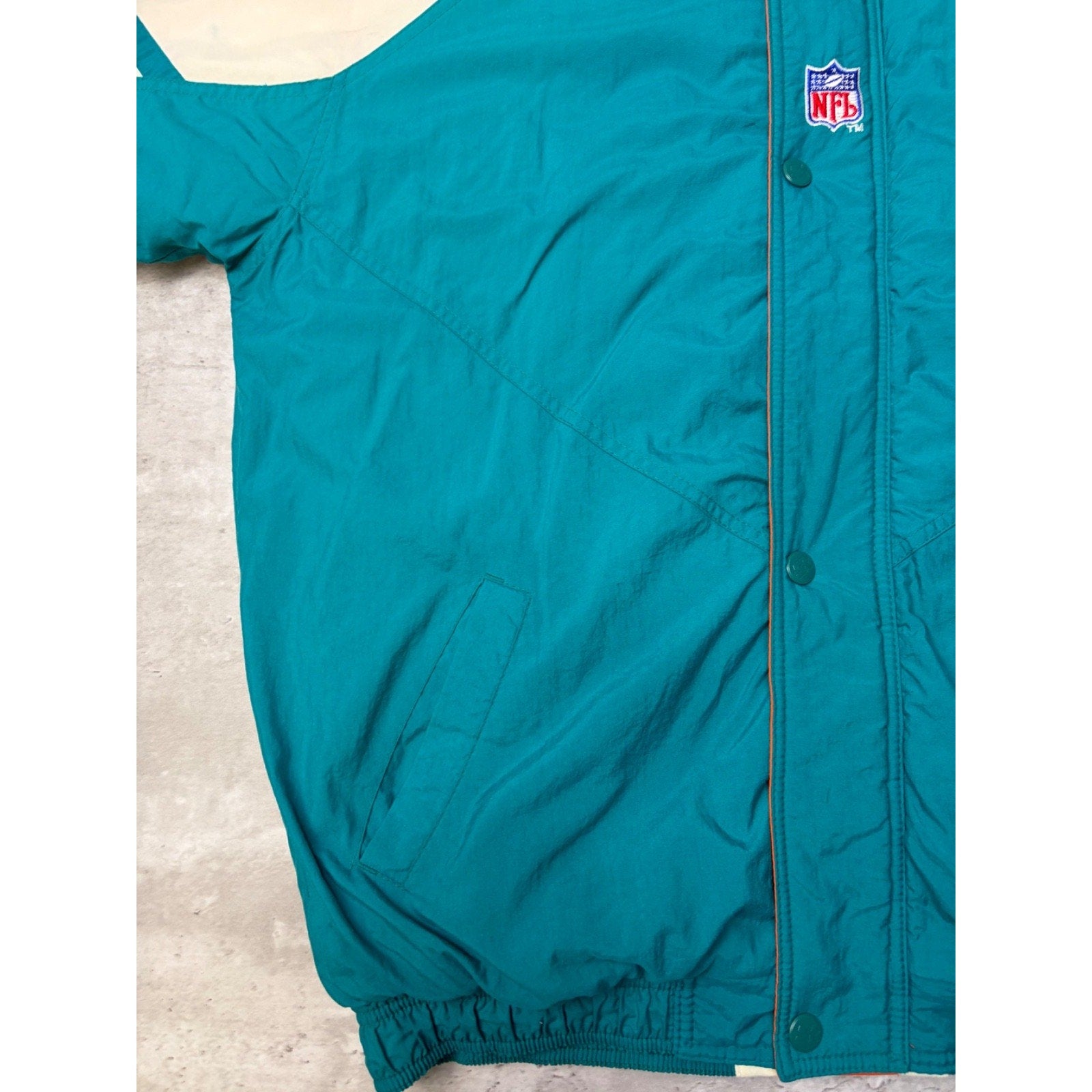 Vintage 90s Miami Dolphins NFL Embroidered Starter Bomber Jacket Size Large