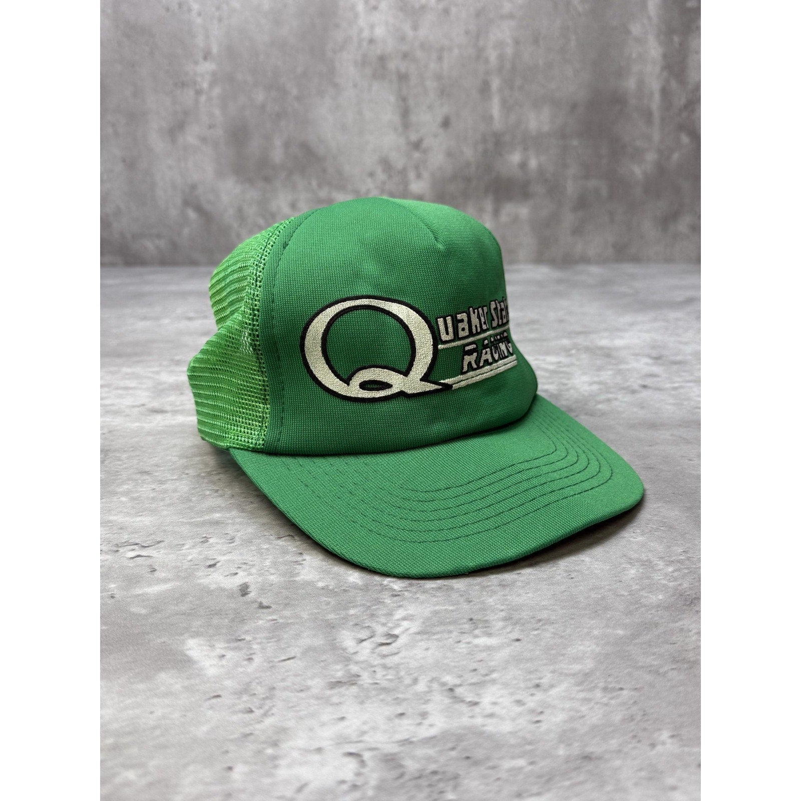Vintage 80s Quaker State Racing Graphic Spellout Trucker Snapback Hat OSFA