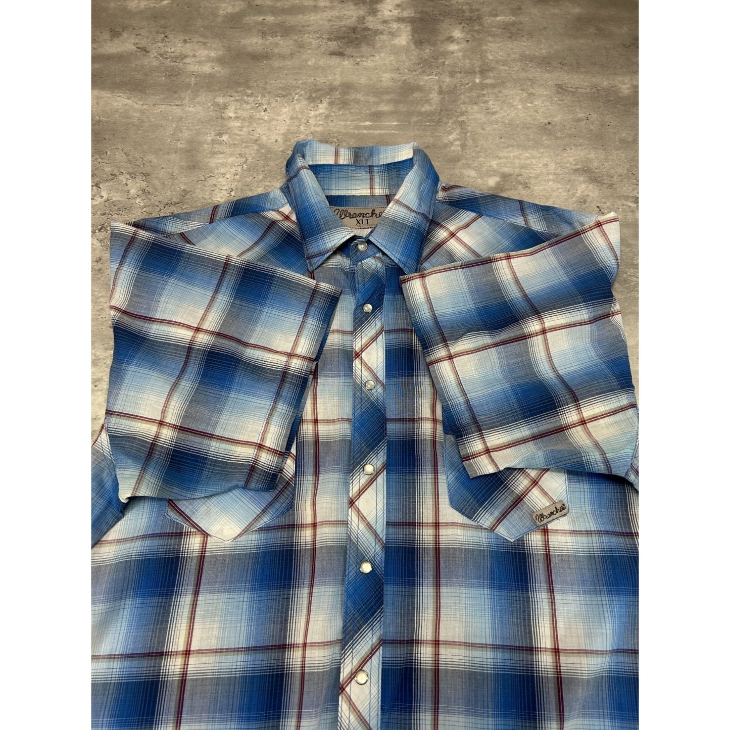 Vintage 80s Wrangler Wrancher Plaid Pearl Snap Short Sleeve Button Up Shirt XLT