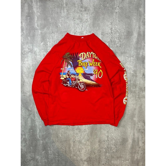 Vintage 1990 Daytona Bike Week Beach Graphic Long Sleeve T-Shirt Size Large