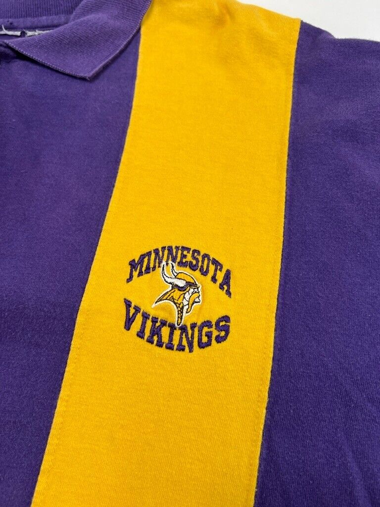 Vintage Minnesota Vikings NFL Embroidered Logo 1/2 Button Rugby Shirt Size XL