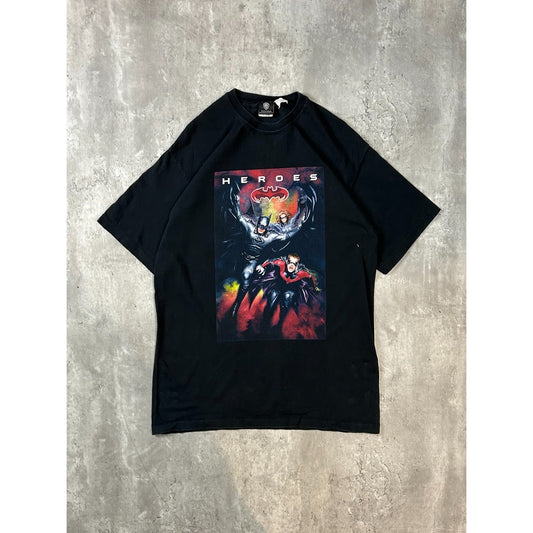 Vintage 90s Batman & Robin Heroes & Villains Movie Promo Graphic T-Shirt Large