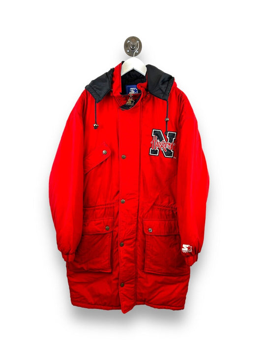 Vintage 90s Nebraska Corn Huskers NCAA Starter Cinched Long Jacket Size XL Red