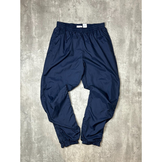 Vintage 90s Reebok Tonal Embroidered Logo Nylon Track Pants Size Medium Blue
