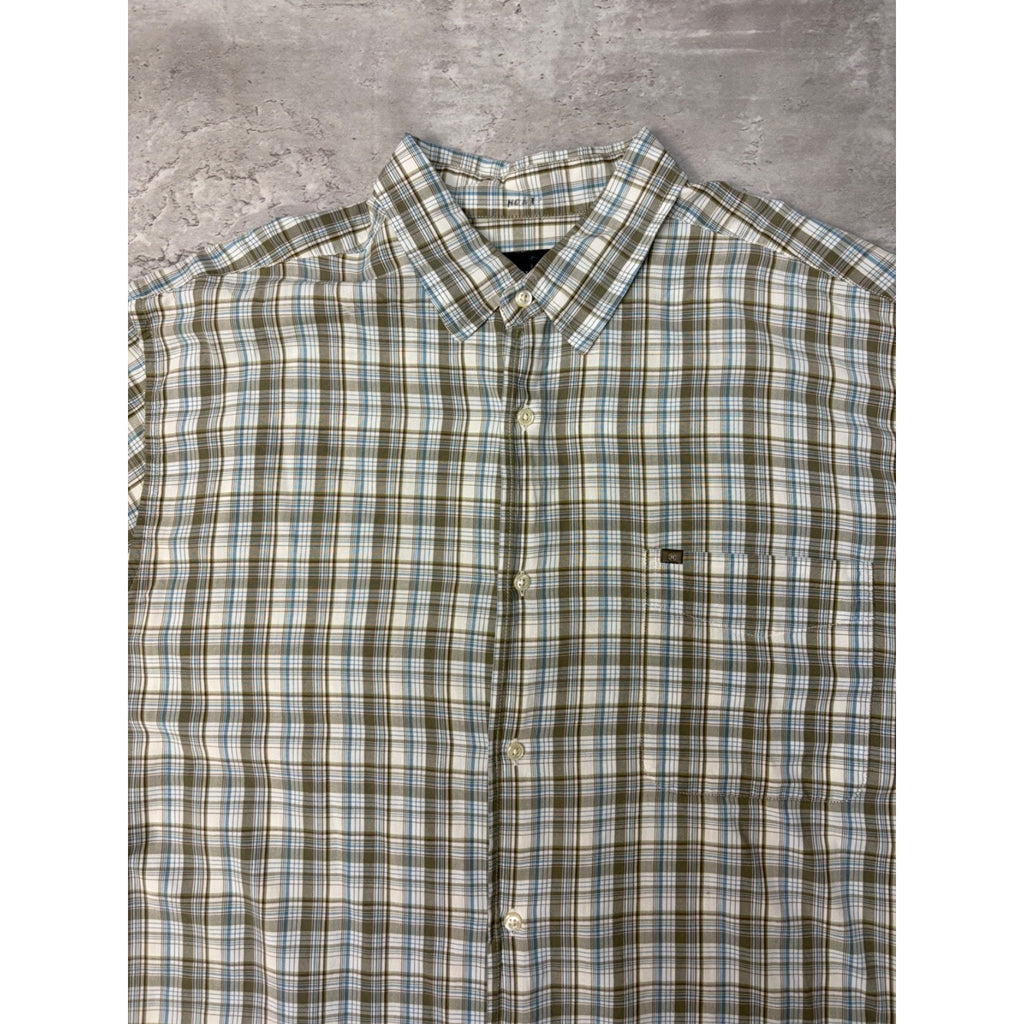 Vintage Nautica Single Pocket Plaid Cropped Button Up Shirt Size XL