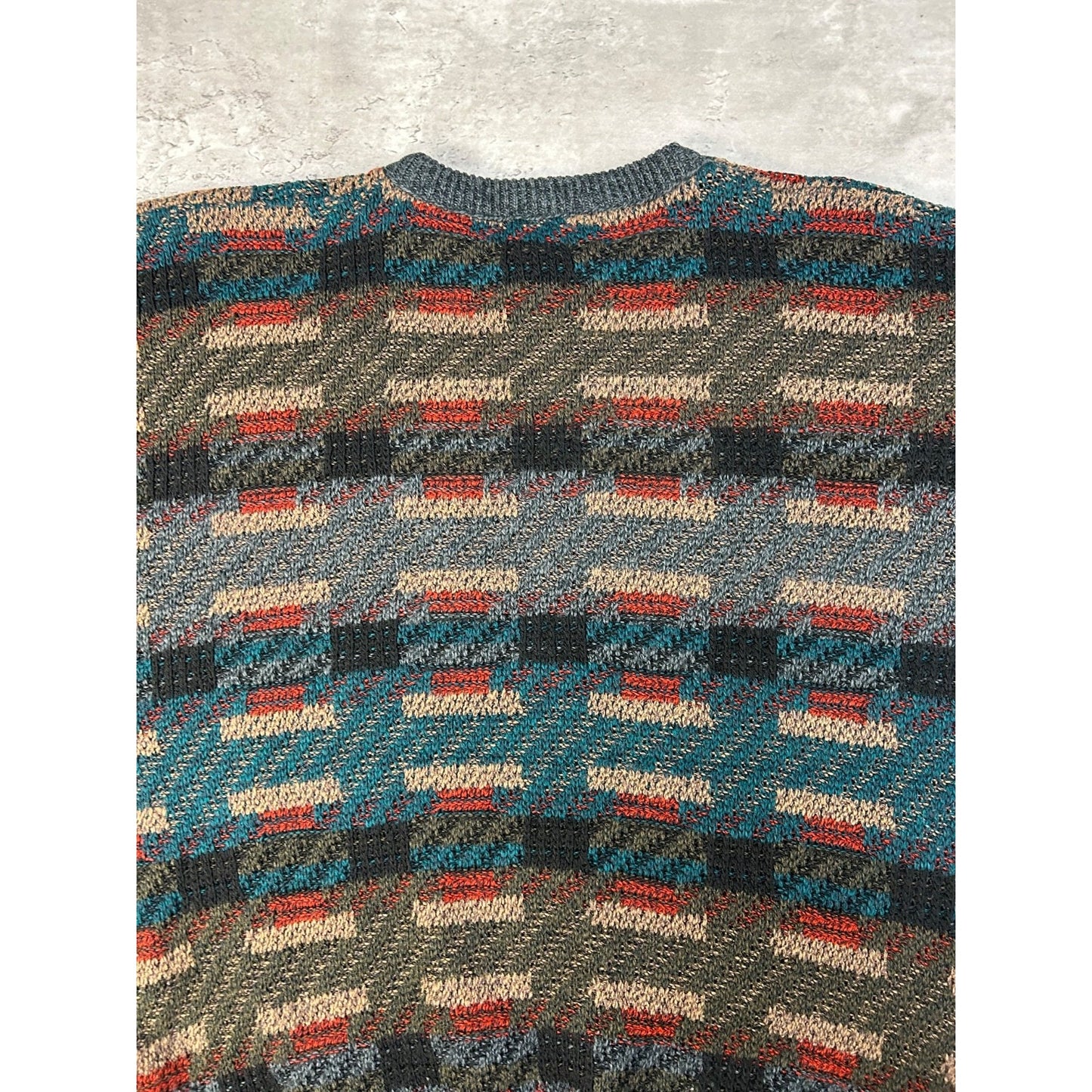 Vintage 90s Abstract Geometric Striped Pullover Knit Sweater Size Large