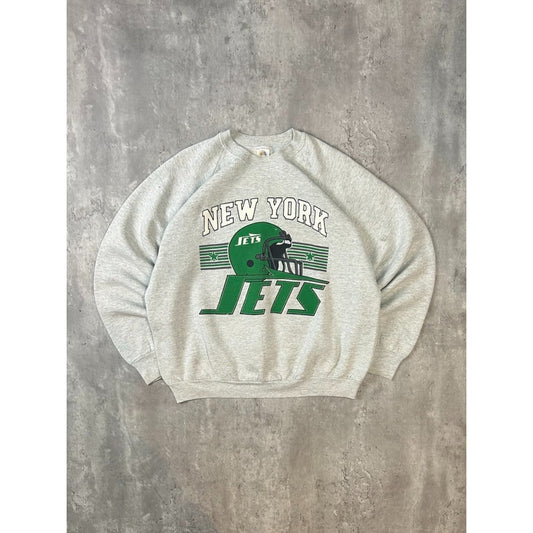 Vintage 90s New York Jets NFL Graphic Spellout Helmet Sweatshirt Size XL