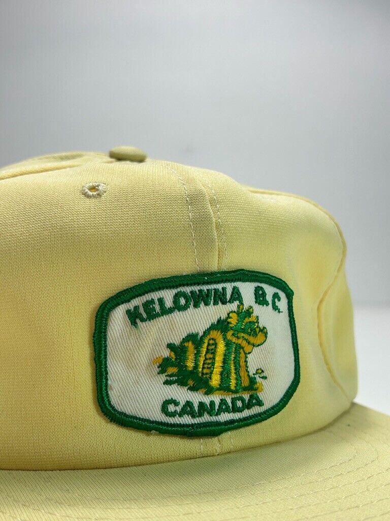 Vintage 80s Kelowna BC Embroidered Patch Destination Snapback Hat OSFA Yellow