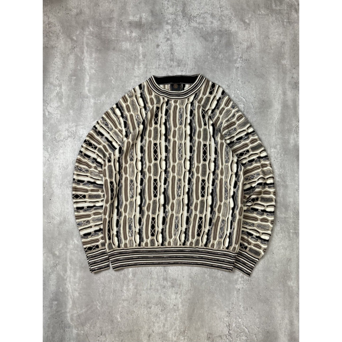 Vintage 90s Fx/Fusion Earth Tone Abstract 3D Pullover Ribbed Knit Sweater Size L
