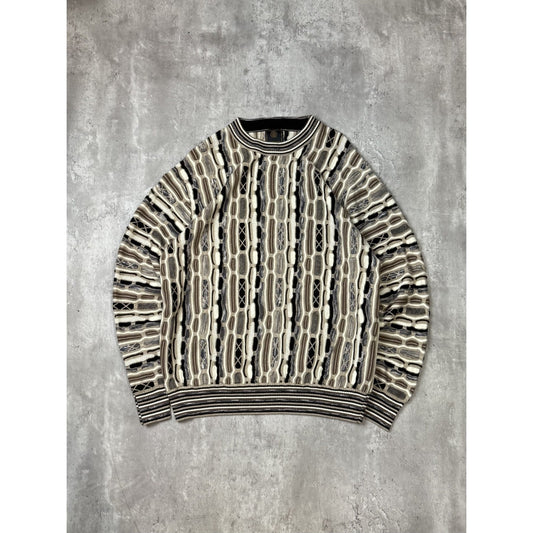 Vintage 90s Fx/Fusion Earth Tone Abstract 3D Pullover Ribbed Knit Sweater Size L