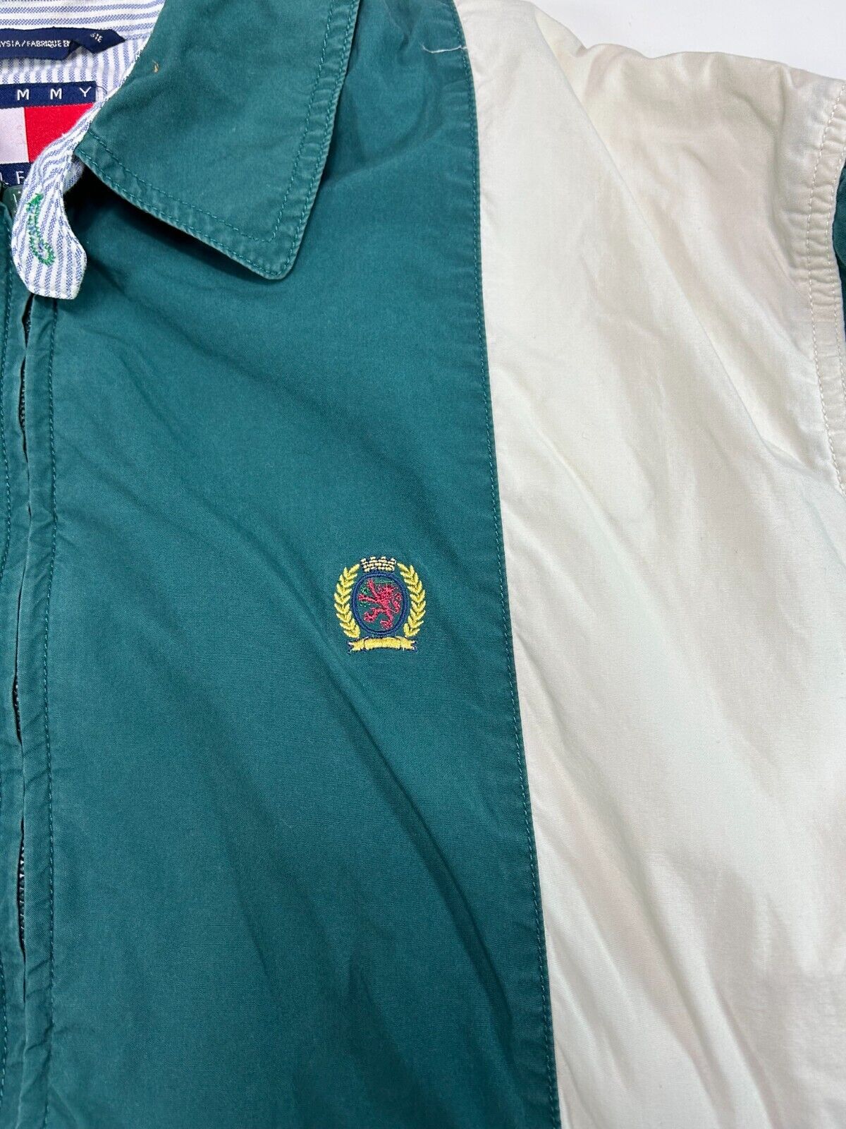 Vintage Tommy Hilfiger Embroidered Crest Striped Full Zip Jacket Size Medium