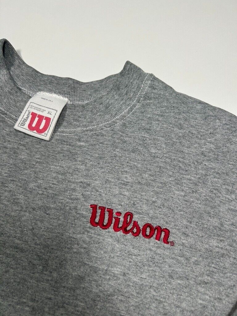 Vintage 90s Wilson Embroidered Spell Out Crewneck Sweatshirt Size XL Gray
