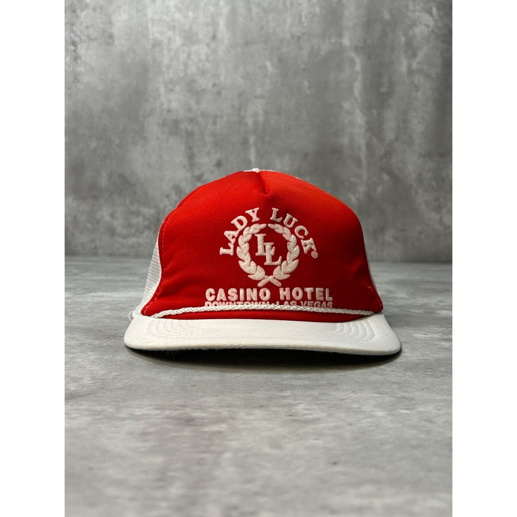Vintage 90s Lady Luck Casino Hotel Graphic Spellout Trucker Snapback Hat OSFA