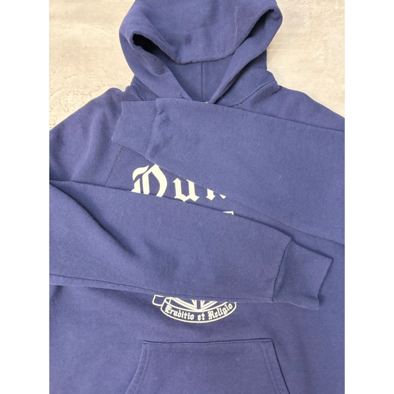 80s/90s Duke University Collegiate Crest Graphic Hooded Sweatshirt Size Large