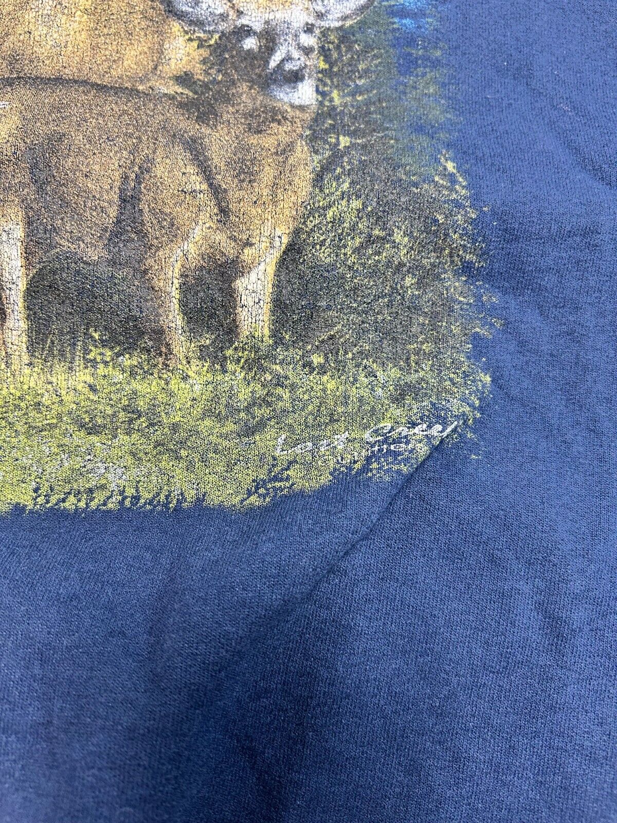 Vintage Lost Creek Deer Nature Graphic Crewneck Sweatshirt Size 2XL Navy Blue