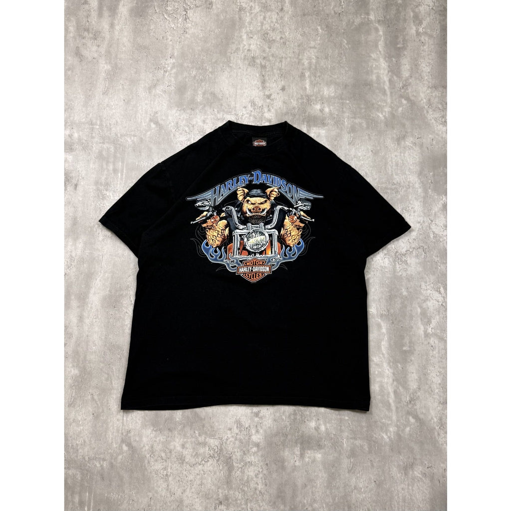 Vintage Harley Davidson Flaming Classic Logo Hog Graphic T-Shirt Size XL
