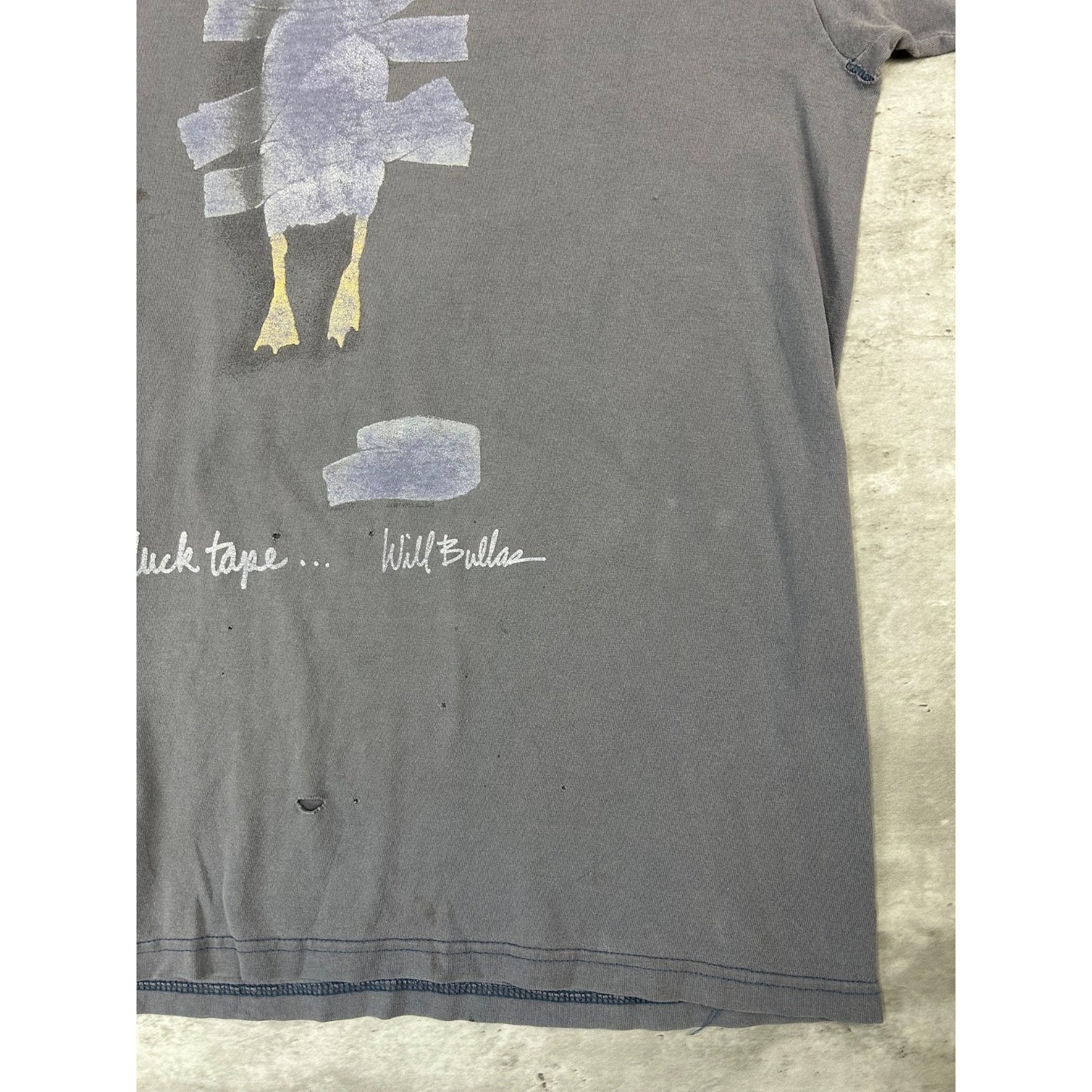 Vintage 90s Will Bullas Duck Tape Art Graphic T-Shirt Size Large Black