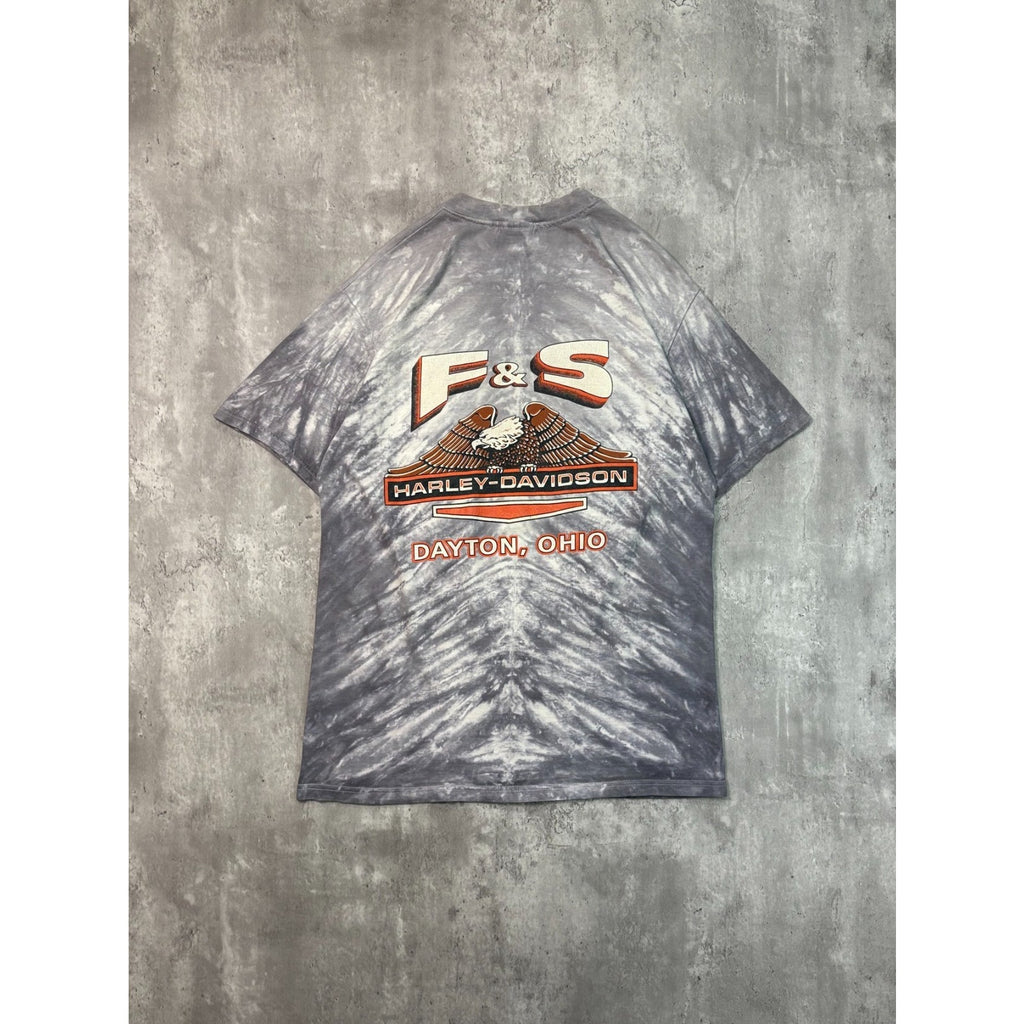 Vintage 1998 Harley Davidson Bald Eagle Graphic Tye Dye T-Shirt Size Large