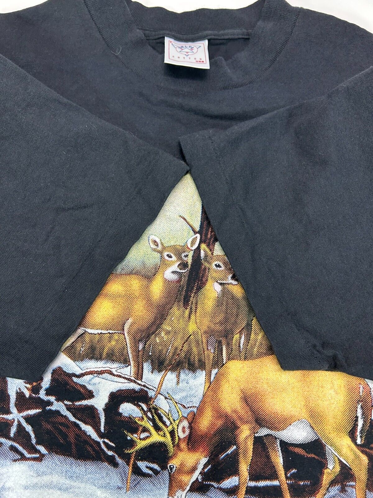 Vintage 1990 3D Emblem Down to Earth Nature Wear Deer Graphic T-Shirt Sz Large