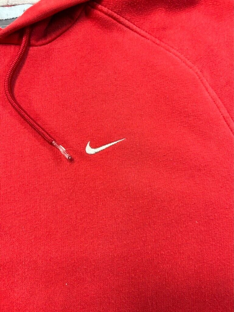 Vintage Y2K Nike Embroidered Mini Swoosh Hooded Sweatshirt Size Medium Red