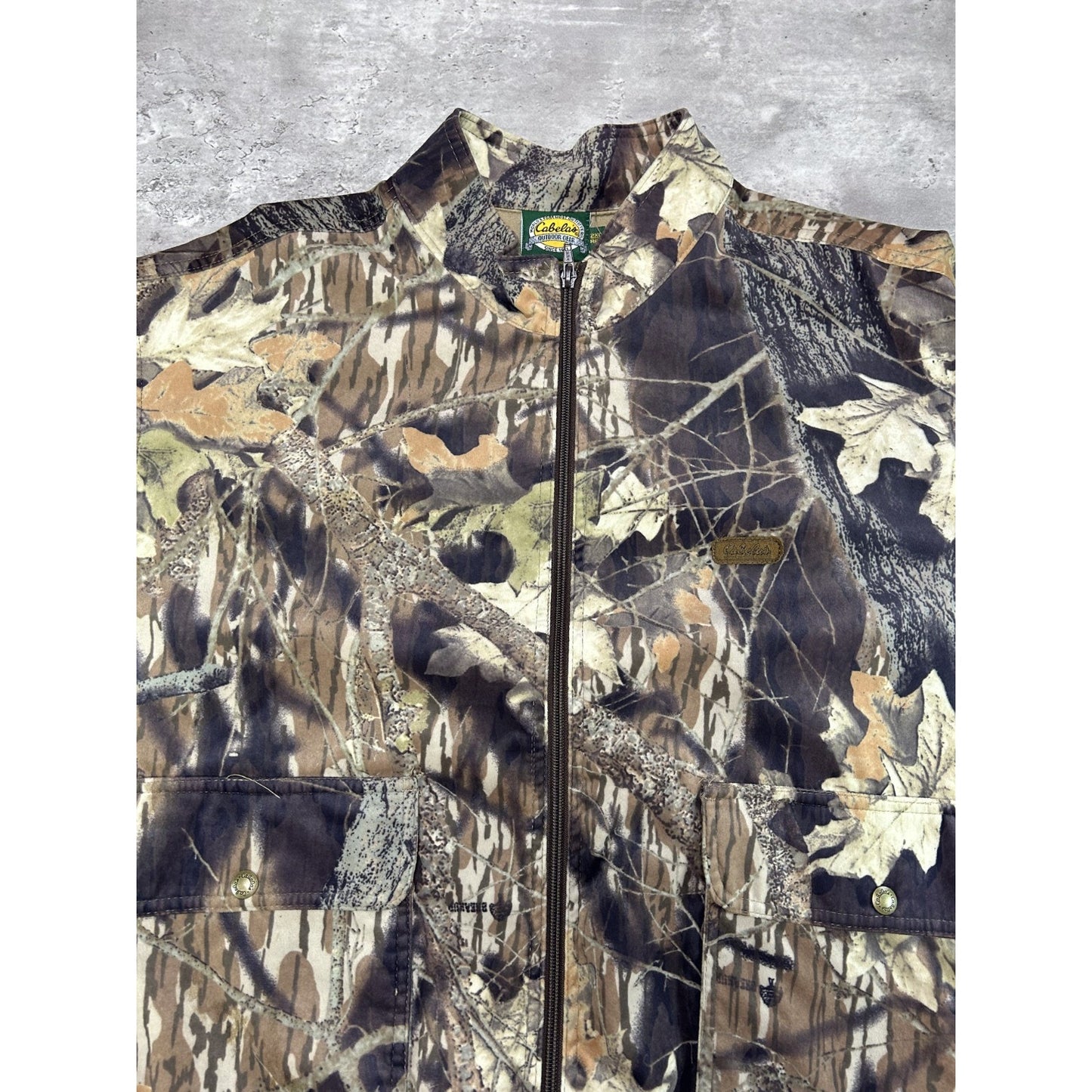 Vintage 90s Cabela Tree Camo Hunting Bomber Jacket Size 2XL