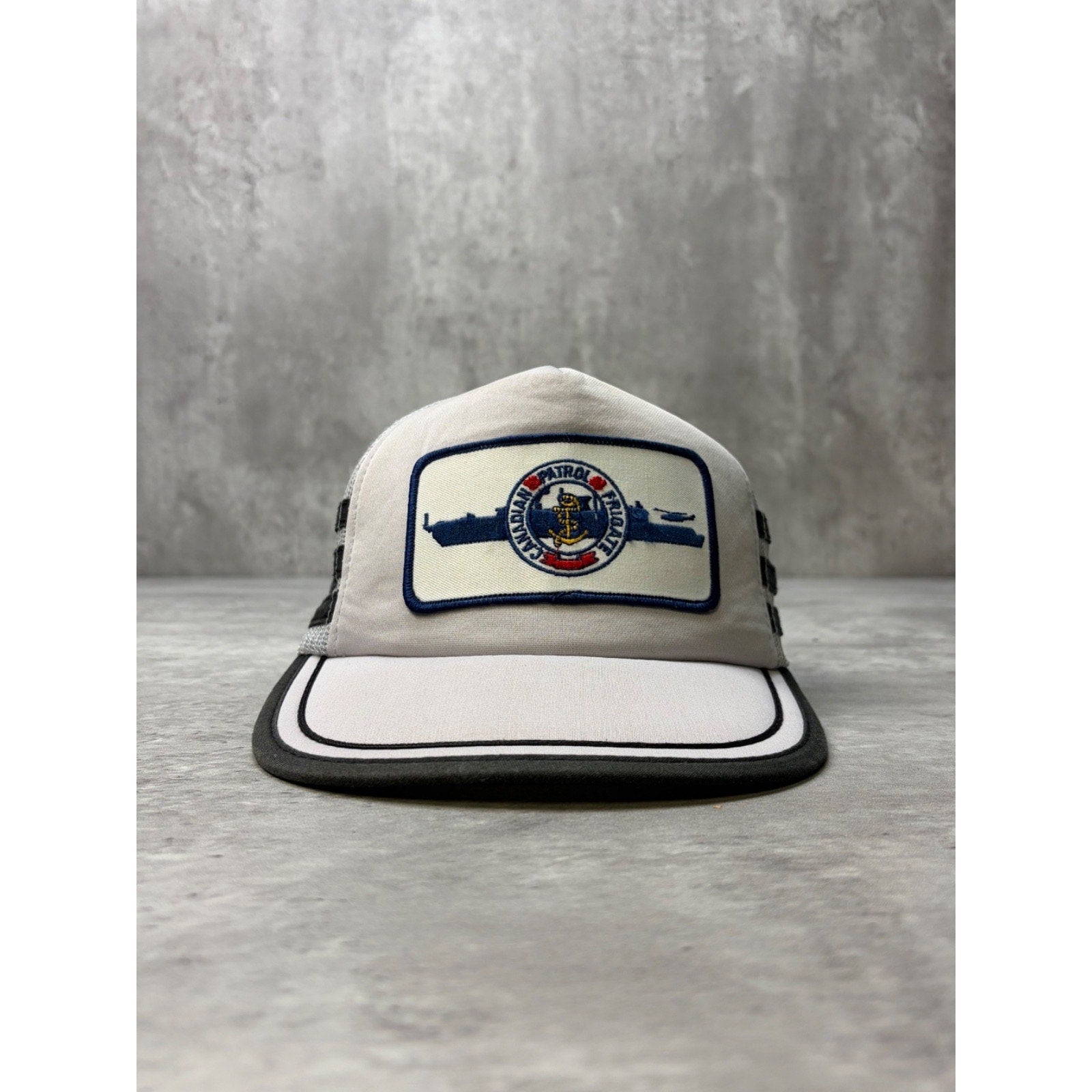 Vintage 80s/90s Canadian Patrol Frigate Three Stripe Trucker Snapback Hat OSFA